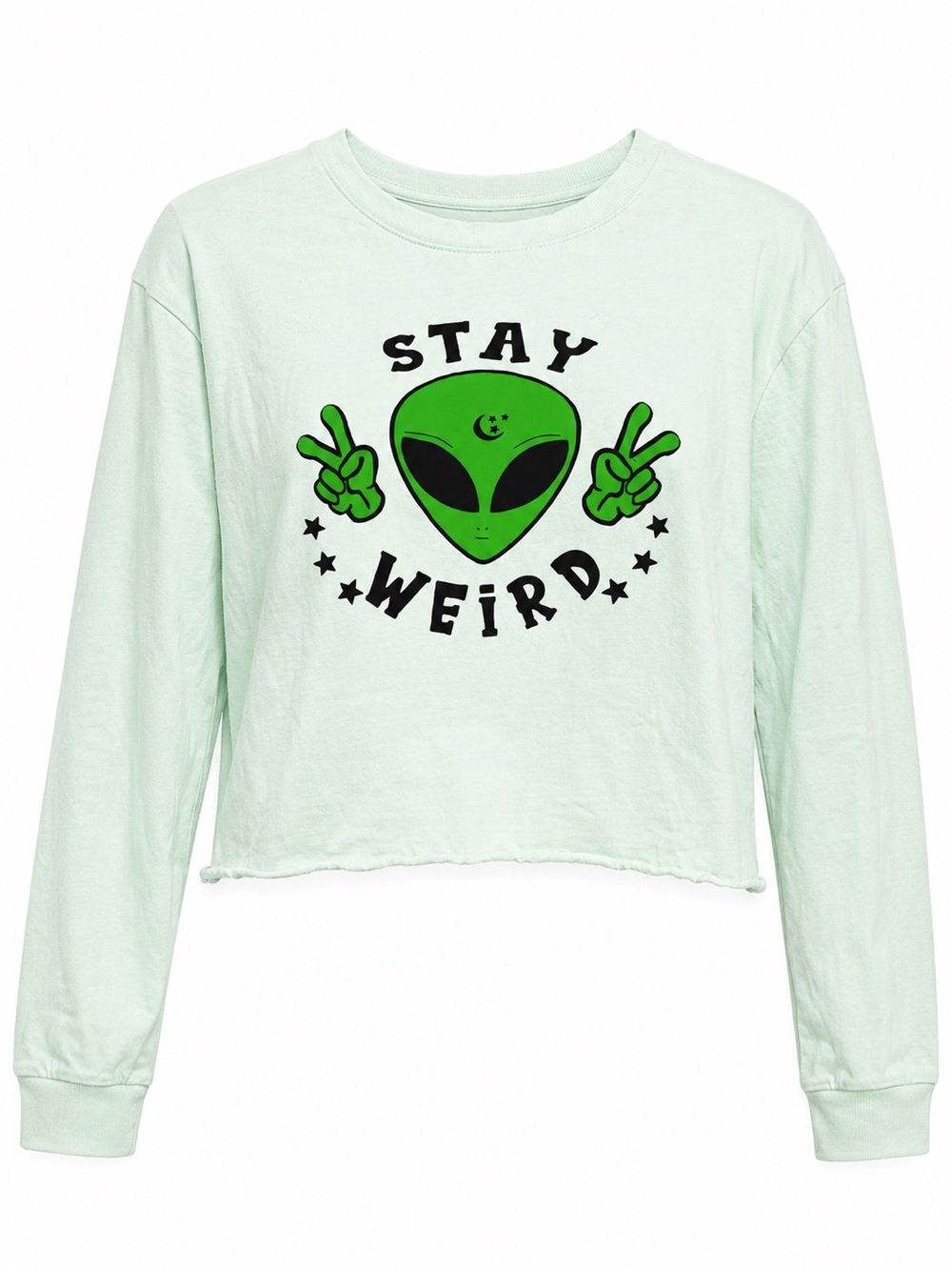 Rue 21 Stay Weird Alien Graphic Long-Sleeve Crop Top - Mint
